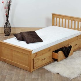 Giường gỗ thông đơn tích hợp một số ngăn để đồ bên dưới