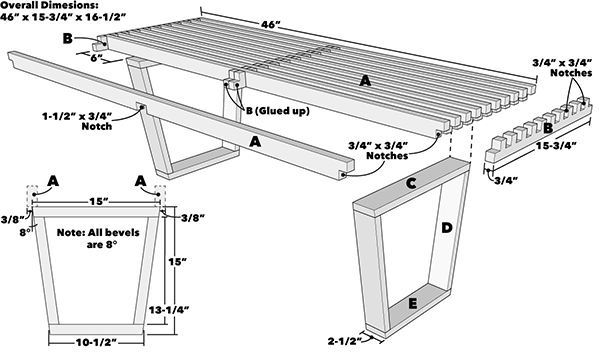 Bản thiết kế chi tiết cho ghế băng dài