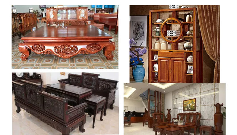 bàn ghế và tủ gỗ gụ mật