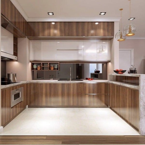 Nội thất bếp được làm từ gỗ acrylic
