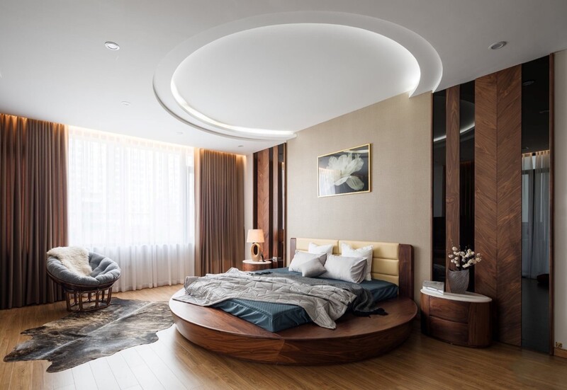 Giường ngủ gỗ óc chó tự nhiên với kiểu dáng hình tròn