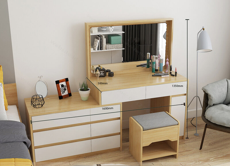 Bàn trang điểm làm từ gỗ MFC phủ Melamine phù hợp với căn hộ hiện đại, tối giản