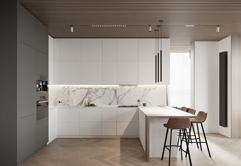 Tủ bếp gỗ với thiết kế hiện đại, phù hợp với nhiều căn hộ