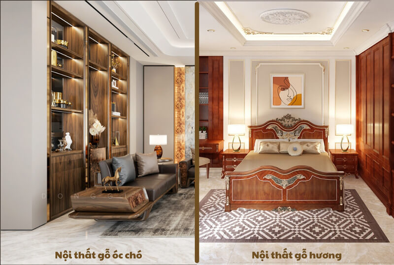 Nội thất gỗ óc chó và gỗ hương