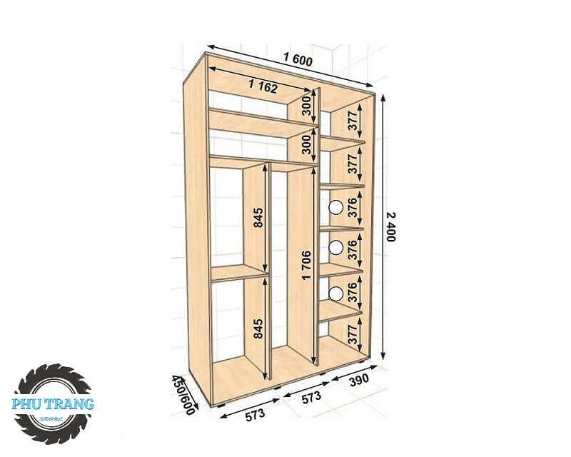 Vẽ và phác thảo tủ quần áo có kích thước