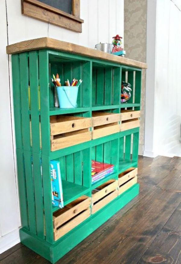 Kệ gỗ pallet màu xanh ngọc bích